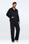 DKaren Schlafanzug Herren Satin Pyjama Set Langarm Lukas Schwarz/Braun