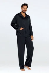 DKaren Schlafanzug Herren Satin Pyjama Set Langarm Lukas Schwarz/Braun