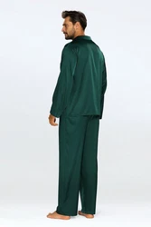 DKaren Schlafanzug Herren Satin Pyjama Set Langarm Lukas Grün/Dunkelgrün