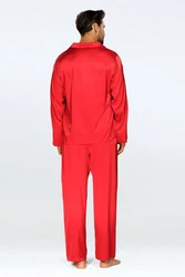 DKaren Schlafanzug Herren Satin Pyjama Set Langarm Lukas Rot