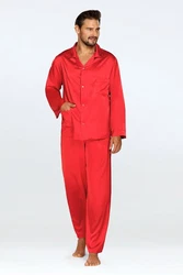 DKaren Schlafanzug Herren Satin Pyjama Set Langarm Lukas Rot