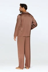 DKaren Schlafanzug Herren Satin Pyjama Set Langarm Lukas Dunkelbraun/Grau/Lila/Beige/Braun