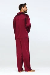 DKaren Schlafanzug Herren Satin Pyjama Set Langarm Lukas Dunkelrot/Rot