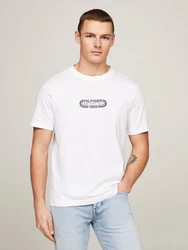 Tommy Hilfiger T-Shirt HILFIGER TRACK GRAPHIC TEE Weiß/Dunkelblau/Gelb/Creme/Grau