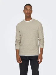ONLY & SONS Rundhalspullover Kalle Khaki/Beige