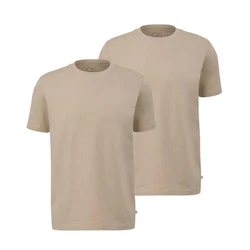 QS T-Shirt Basic kurzarm Rundhals-Ausschnitt (2er Pack) Khaki/Beige/Braun