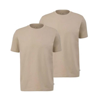 QS T-Shirt Basic kurzarm Rundhals-Ausschnitt (2er Pack) Khaki/Beige/Braun