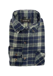 Langarmhemd Kariertes Holzfller Hemd Flanell Karo Hemd Herrenshirt OHMYS (1-tlg) 7146 in Hellgrn