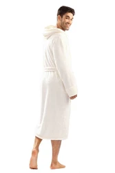 DKaren Herrenbademantel Saunamantel Morgenmantel mit Kapuze Weiß/Creme/Khaki