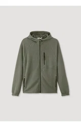 Hessnatur Fleecejacke Kapuze Relaxed Dunkelgrün/Khaki