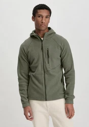 Hessnatur Fleecejacke Kapuze Relaxed Dunkelgrün/Khaki