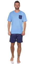 EloModa Capri-Pyjama Herren Pyjama Short und T-Shirt Schlafanzug Blau/Hellblau
