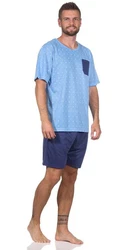 EloModa Capri-Pyjama Herren Pyjama Short und T-Shirt Schlafanzug Blau/Hellblau