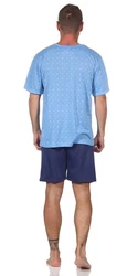EloModa Capri-Pyjama Herren Pyjama Short und T-Shirt Schlafanzug Blau/Hellblau