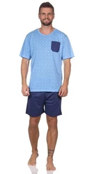 EloModa Capri-Pyjama Herren Pyjama Short und T-Shirt Schlafanzug Blau/Hellblau