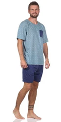 EloModa Capri-Pyjama Herren Pyjama Short und T-Shirt Schlafanzug Hellblau/Blau/Grau