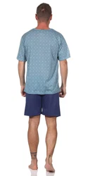 EloModa Capri-Pyjama Herren Pyjama Short und T-Shirt Schlafanzug Hellblau/Blau/Grau