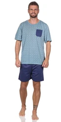 EloModa Capri-Pyjama Herren Pyjama Short und T-Shirt Schlafanzug Hellblau/Blau/Grau