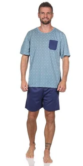 EloModa Capri-Pyjama Herren Pyjama Short und T-Shirt Schlafanzug Hellblau/Blau/Grau