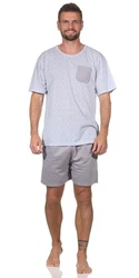 EloModa Capri-Pyjama Herren Pyjama Short und T-Shirt Schlafanzug Grau/Hellgrau/Silber
