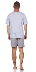 EloModa Capri-Pyjama Herren Pyjama Short und T-Shirt Schlafanzug Grau/Hellgrau/Silber