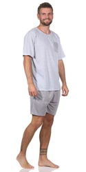 EloModa Capri-Pyjama Herren Pyjama Short und T-Shirt Schlafanzug Grau/Hellgrau/Silber