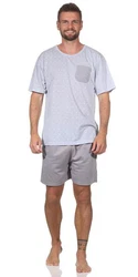 EloModa Capri-Pyjama Herren Pyjama Short und T-Shirt Schlafanzug Grau/Hellgrau/Silber
