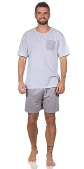 EloModa Capri-Pyjama Herren Pyjama Short und T-Shirt Schlafanzug Grau/Hellgrau/Silber