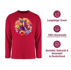 Shirtracer Rundhalsshirt Peacezeichen Peace-Symbol Hippie Frieden 60er 70er Flow Power Flowerpo Statement Rosa/Mischfarben/Dunkelrot