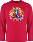 Shirtracer Rundhalsshirt Peacezeichen Peace-Symbol Hippie Frieden 60er 70er Flow Power Flowerpo Statement Rosa/Mischfarben/Dunkelrot