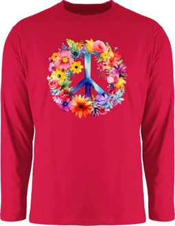 Shirtracer Rundhalsshirt Peacezeichen Peace-Symbol Hippie Frieden 60er 70er Flow Power Flowerpo Statement Rosa/Mischfarben/Dunkelrot Shirtracer Rundhalsshirt Peacezeichen Peace-Symbol Hippie Frieden 60er 70er Flow Power Flowerpo Statement Rosa/Mischfarben/Dunkelrot