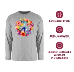 Shirtracer Rundhalsshirt Peacezeichen Peace-Symbol Hippie Frieden 60er 70er Flow Power Flowerpo Statement Mischfarben/Grau/Lila/Rosa