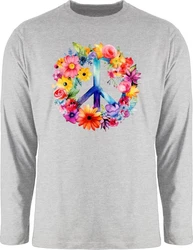 Shirtracer Rundhalsshirt Peacezeichen Peace-Symbol Hippie Frieden 60er 70er Flow Power Flowerpo Statement Mischfarben/Grau/Lila/Rosa