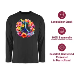 Shirtracer Rundhalsshirt Peacezeichen Peace-Symbol Hippie Frieden 60er 70er Flow Power Flowerpo Statement Mischfarben/Lila/Dunkelgrau/Rosa/Schwarz