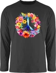Shirtracer Rundhalsshirt Peacezeichen Peace-Symbol Hippie Frieden 60er 70er Flow Power Flowerpo Statement Mischfarben/Lila/Dunkelgrau/Rosa/Schwarz