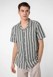 SUBLEVEL Kurzarmhemd Hellgrau/Schwarz/Grau/Beige/Creme