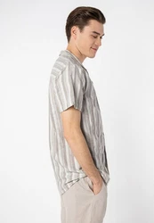 SUBLEVEL Kurzarmhemd Beige/Hellgrau/Grau/Silber