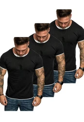Amaci&Sons T-Shirt LAKEWOOD 3er-Pack Herren Basic mit Rundhalsausschnitt Schwarz