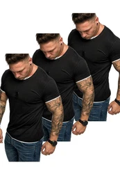 Amaci&Sons T-Shirt LAKEWOOD 3er-Pack Herren Basic mit Rundhalsausschnitt Schwarz