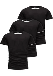 Amaci&Sons T-Shirt LAKEWOOD 3er-Pack Herren Basic mit Rundhalsausschnitt Schwarz