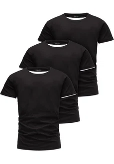 Amaci&Sons T-Shirt LAKEWOOD 3er-Pack Herren Basic mit Rundhalsausschnitt Schwarz