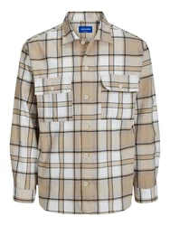 JACK & JONES Hemd 'FRI' hellbeige/dunkelbeige/schwarz/wei