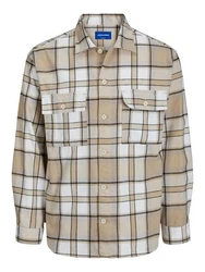 JACK & JONES Hemd 'FRI' hellbeige/dunkelbeige/schwarz/wei