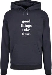 Merchcode Kapuzensweatshirt Good Things Take Time Basic Hoody (1-tlg) Dunkelblau/Blau/Gelb