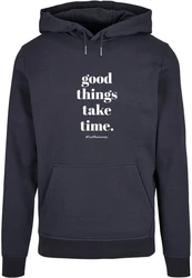 Merchcode Kapuzensweatshirt Good Things Take Time Basic Hoody (1-tlg) Dunkelblau/Blau/Gelb