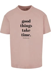 Merchcode T-Shirt Good Things Take Time Heavy Oversize Tee (1-tlg) Rosa/Gold