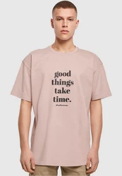Merchcode T-Shirt Good Things Take Time Heavy Oversize Tee (1-tlg) Rosa/Gold