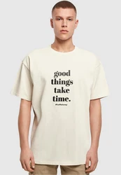 Merchcode T-Shirt Good Things Take Time Heavy Oversize Tee (1-tlg) Khaki/Beige/Braun