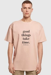 Merchcode T-Shirt Good Things Take Time Heavy Oversize Tee (1-tlg) Rosa/Gold