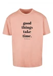 Merchcode T-Shirt Good Things Take Time Heavy Oversize Tee (1-tlg) Rosa/Gold Merchcode T-Shirt Good Things Take Time Heavy Oversize Tee (1-tlg) Rosa/Gold